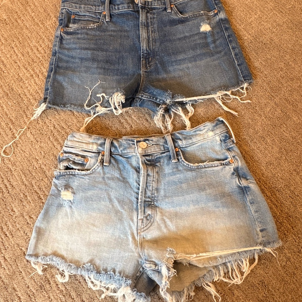 MOTHER superior Two-Pair Distressed Denim Shorts in size 28
